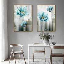 Quadro decorativo 2 peças 40x60 flor azul dourada abstrata moderna para sala de estar Quadro decorativo 2 peças 40x60 flor azul dourada abstrata moderna para sala de estar