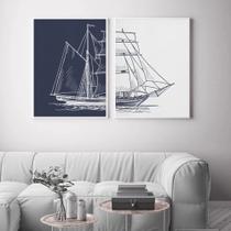 Quadro decorativo 2 peças 40x60 nórdico náutico barco navio azul branco moderno abstrato sala Quadro decorativo 2 peças 40x60 nórdico náutico barco navio azul branco moderno abstrato sala