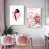 Quadro decorativo 2 peças floral islamico rosa decoração - Ana Decor
