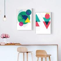 quadro decorativo 2 peças formas geométricas coloridas decoração