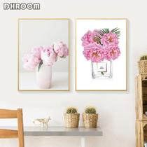 Quadro decorativo 2 peças frasco de perfume floral rosa decoração loja - Ana Decor