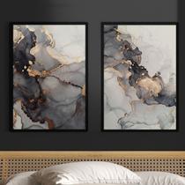 Quadro Decorativo 2 Telas Abstrato e Dourado Diversos Tamanhos Branco