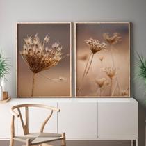 Quadro Decorativo 2 Telas Florais e Folhagens Diversos Tamanhos Branco