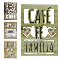 Quadro decorativo 20x30cm de madeira frases cafe vazado