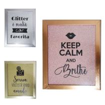 Quadro decorativo 25,5x20,8cm com moldura de plastico metalizado frases