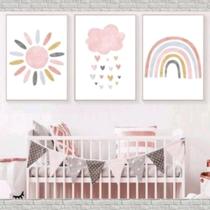 Quadro decorativo 3 peças 20x30 arco-íris colorido decoração para quarto infantil
