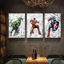 Quadro decorativo 3 peças 20x30 Marvel homem aranha vingadores hulk super herói desenhos animados