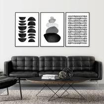 Quadro decorativo 3 peças 40x60 abstrato minimalista semi círculos preto e branco