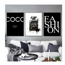 Quadro decorativo 3 peças 40x60 coco fashion moda estiloso moderno para quarto