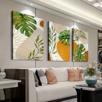 Quadro Decorativo 3 peças 40x60 folhas geométrico abstrato decoração para casa sala quarto hall