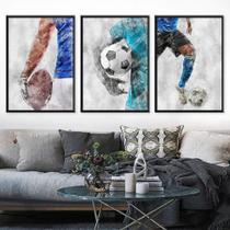 Quadro decorativo 3 peças 40x60 Jogador de futebol colorido decoração para casa sala quarto hall