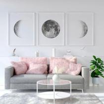 Quadro decorativo 3 peças 40x60 lua para sala quarto simples delicado