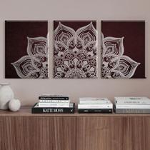 Quadro decorativo 3 peças 40x60 mandala vinho vermelho simples moderno delicado para sala quarto