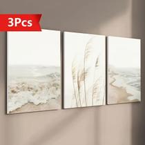 Quadro Decorativo 3 peças 40x60 mar praia bege nude decoração para casa sala quarto hall