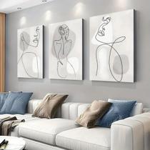 Quadro Decorativo 3 peças 40x60 mulher abstrato linhas decoração para casa sala quarto hall