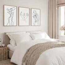 Quadro Decorativo 3 peças 40x60 mulher rosto traços decoração para casa sala quarto hall
