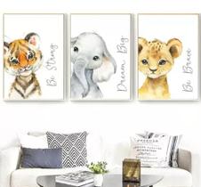 Quadro decorativo 3 peças Animais bebê"