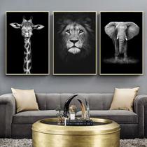 Quadro decorativo 3 peças animais selvagem africanos leão girafa elefante decoração