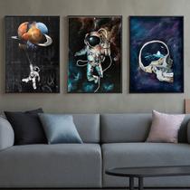 Quadro decorativo 3 peças astronauta foguete lunático para sala quarto Quadro decorativo 3 peças astronauta foguete lunático para sala quarto