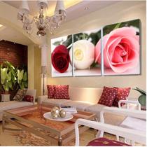 Quadro decorativo 3 peças botões de rosa vermelha branco rosa decoração floral - Ana Decor