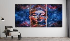 Quadro decorativo 3 peças Buda Religioso galaxia