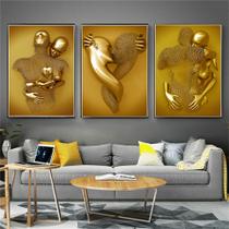 Quadro decorativo 3 peças casal romantico metal dourado arte modernade decoração