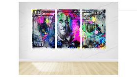 Quadro decorativo 3 peças Dólar colorido