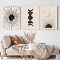Quadro decorativo 3 peças fases da lua e sol estrelas minimalista decoração - Ana Decor