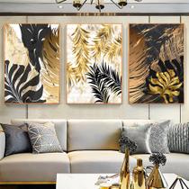 Quadro decorativo 3 peças folhas de verão modernas golden decoração luxo