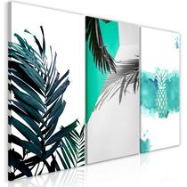 Quadro decorativo 3 peças folhas minimalista azul quadro decorativo para sala minimalista folhas