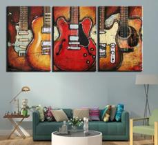 Quadro decorativo 3 peças Guitarras Coloridas Musical Aula De Musicas "