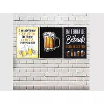 Quadro Decorativo 3 Peças Kit Area Churrasco Cerveja Frase