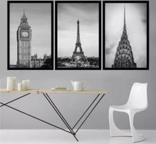 Quadro Decorativo 3 Peças Londres Paris Ny Mosaico Quadro Decorativo 3 Peças Londres Paris Ny Mosaico