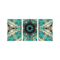 Quadro Decorativo 3 Peças Mandala Verde Água