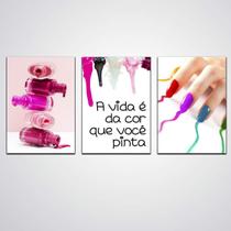 Quadro Decorativo 3 Peças Manicure Salão Cabeleira Quadro Decorativo 3 Peças Manicure Salão Cabeleira