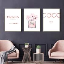 Quadro decorativo 3 peças perfume rosa moda para o quarto decoração