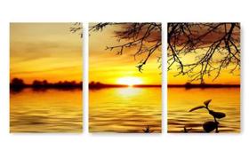 Quadro decorativo 3 peças Por do Sol Paisagem Linda "