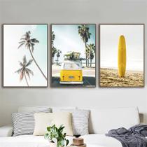 Quadro decorativo 3 peças praia california surf ondas decoração - Ana Decor