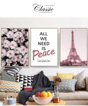 Quadro decorativo 3 peças turismo e floral rosa feminino delicados Paris decoração