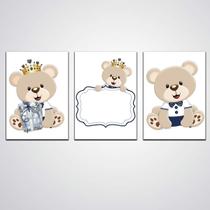 Quadro Decorativo 3 Peças Urso Infantil Quarto De Menino Quadro Decorativo 3 Peças Urso Infantil Quarto De Menino