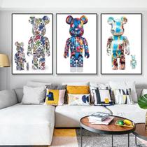 Quadro decorativo 3 peças ursos coloridos animados decoração colorida
