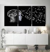 Quadro Decorativo 3 Telas cerebro passaros"