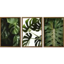 Quadro Decorativo 3 Telas Folhas Ii Diversos Tamanhos Preto