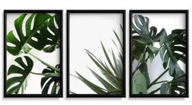 Quadro Decorativo 3 Telas Folhas Verdes"