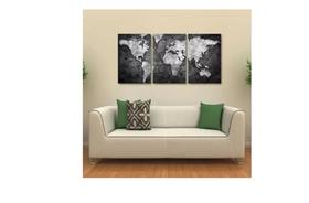 Quadro Decorativo 3 Telas mapa mundi black"