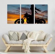 Quadro Decorativo 3 Telas Mulher Na Moto"