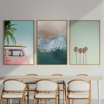 Quadro Decorativo 3 Telas Paisagem Praia e Surf Diversos Tamanhos Preto