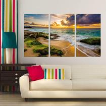 Quadro Decorativo 3 Telas Praia Maravilhosa 120X70Cm Quadro Decorativo 3 Telas Praia Maravilhosa 120X70Cm