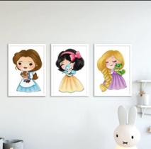 Quadro Decorativo 3 Telas princesas bebes"