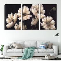 Quadro Decorativo 30x66 arte flores no fundo preto